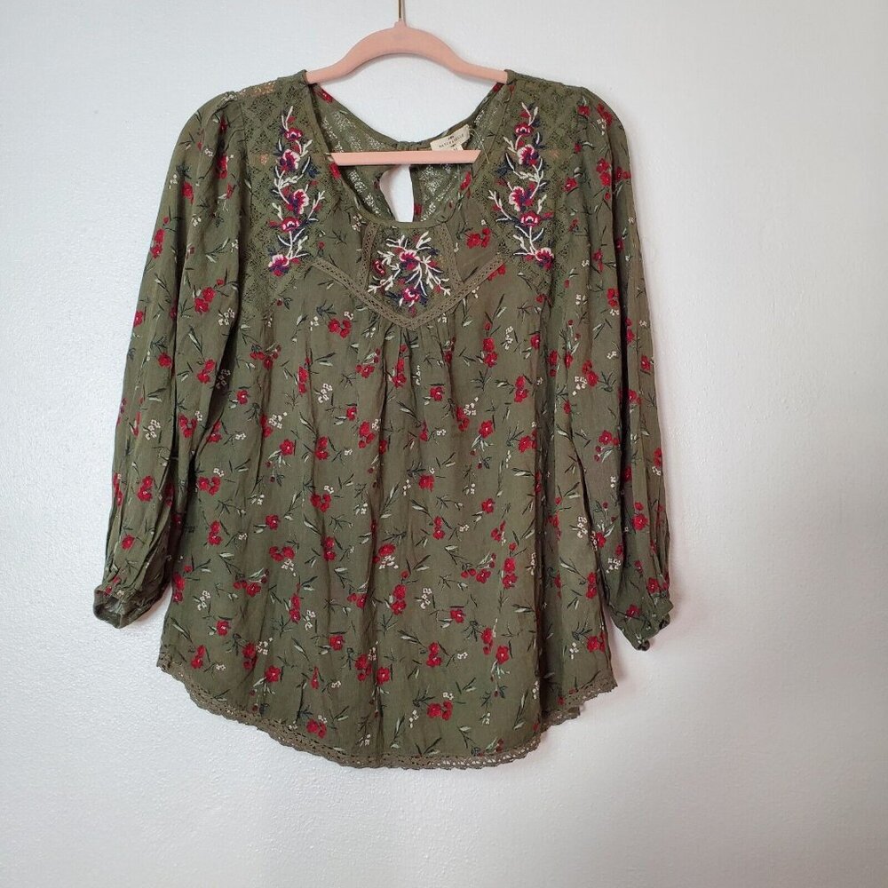 Olive Floral Embroidered Blouse